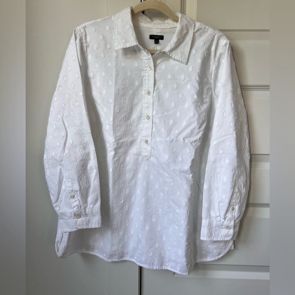 Talbots White Embroidered Popover Blouse 2X Petite